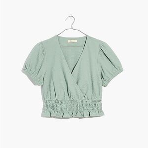 Madewell Knit Seersucker Smock-Waist Crop Top
